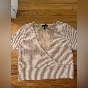 Forever 21 Faux Wrap Cream Crop Top Women's XL  Basics Ribbed T-Shirt Stretchy